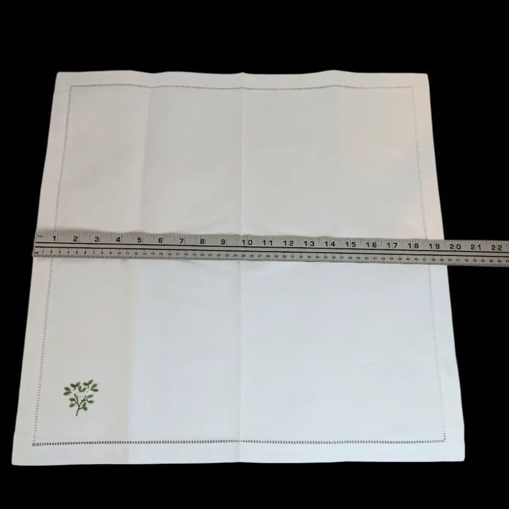 Hemstitch White Cotton Napkins With Bird And Flower Embroidered Set Of Two 19.5